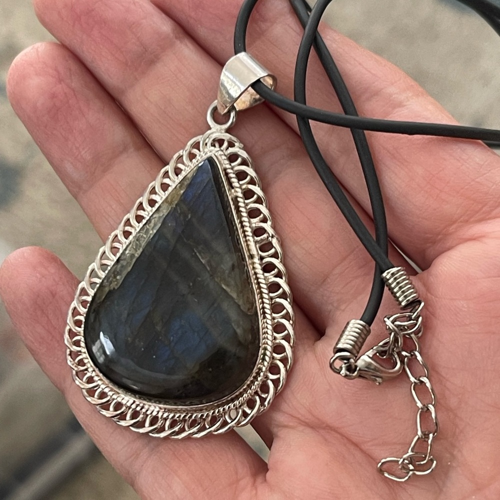Natural Labradorite Solid Sterling Silver Pendant… - image 7